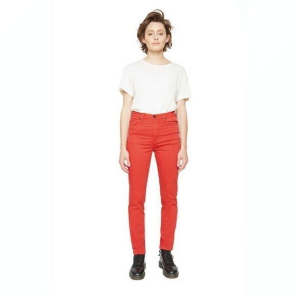 SANDRINE ROSE High Rise Skinny Jeans Gothic Blood Red Grungy Denim Sz 30 NWT - Picture 1 of 8